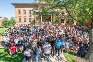 The class of 2027 poses outside of Old Main at the start of the 2023-24 academic year.